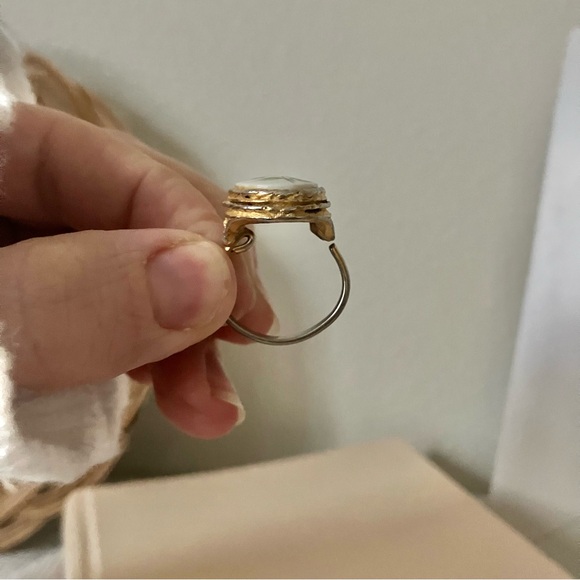 Painted African Violets Enamel Gold Adjustable Antique Ring Statement Floral - Picture 13 of 14